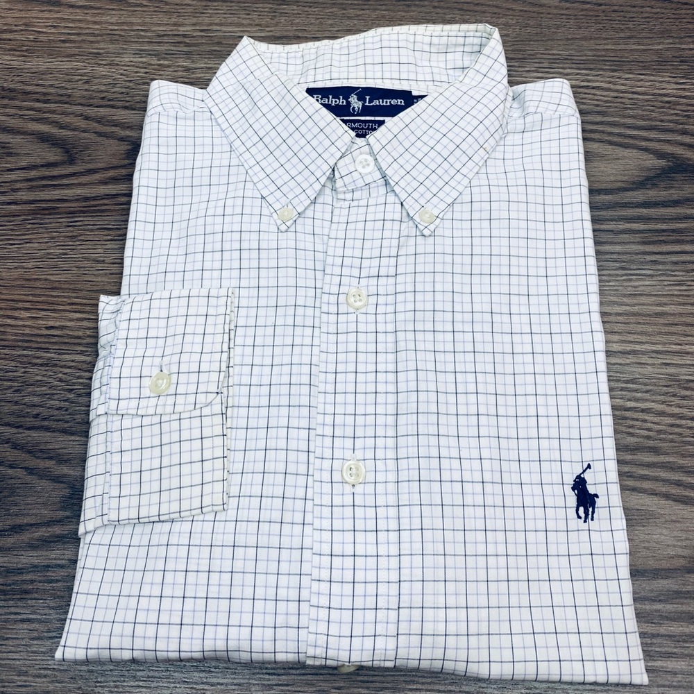 Polo Ralph Lauren White w/ Purple Plaid Shirt L